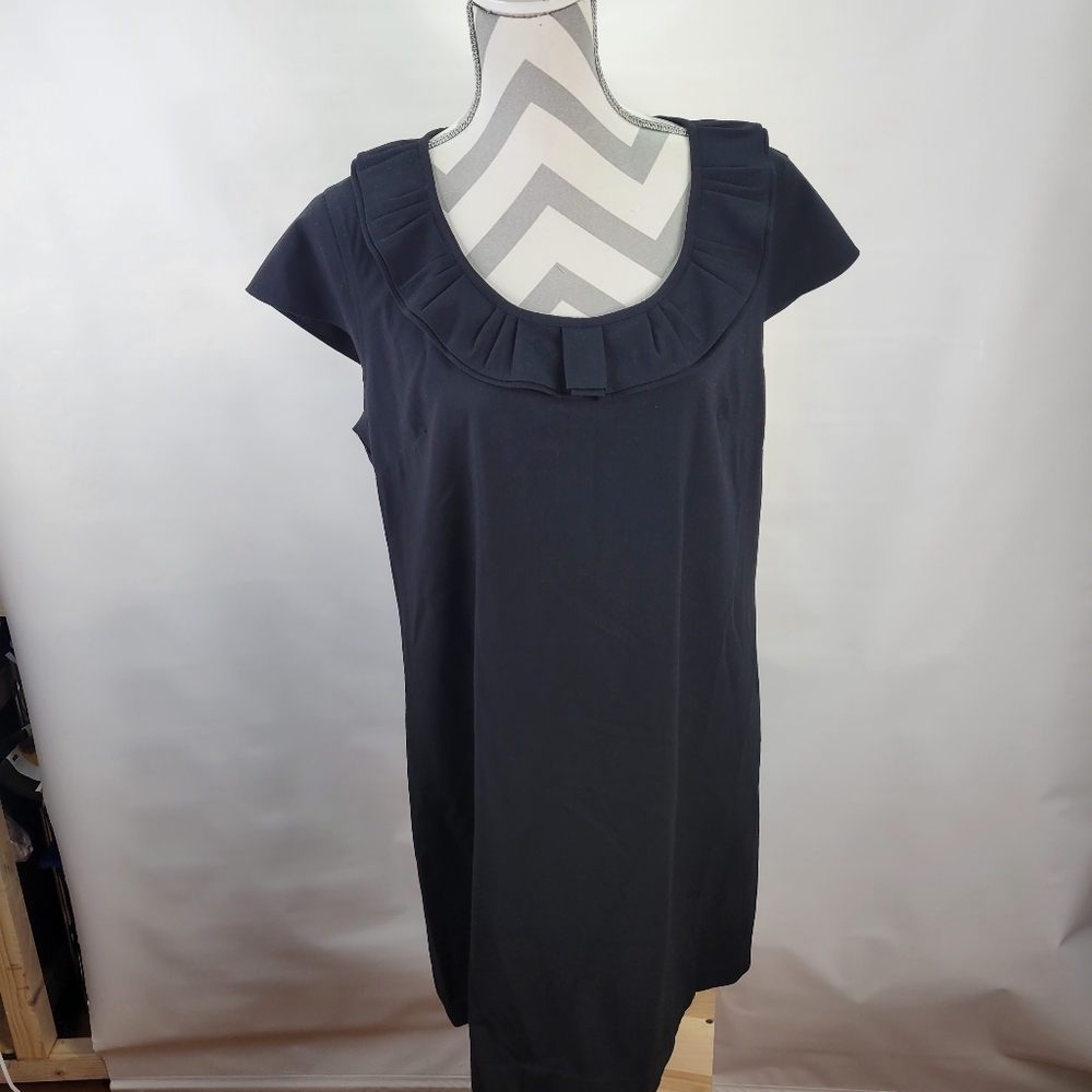 Tommy Hilfiger Ruffle Neck Sheath Dress Black Tie Back Neck Cap Sleeve Size 14